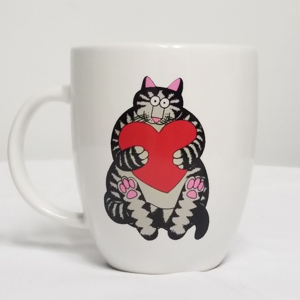 Cat Holding Heart Porcelain Coupe Mug 14oz White